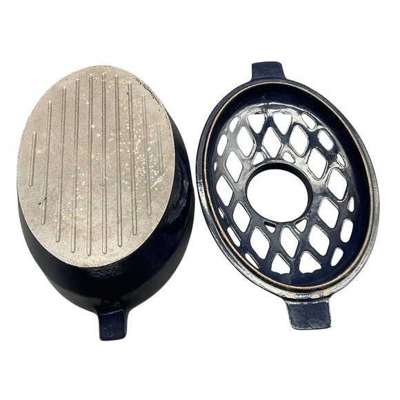 Vintage John Wright Cast Iron 3 Qt Wood Stove Steamer With Lattice Top Dark Blue - Picture 6 of 6